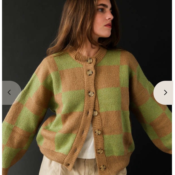 RITA ROW ELLEN CARDIGAN IN CAMEL + GREEN - Picture 2 of 7